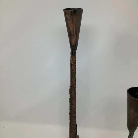 Vintage Van Keppel brutalist candlesticks set of 2 copper green midcentury MCM - Picture 5 of 7